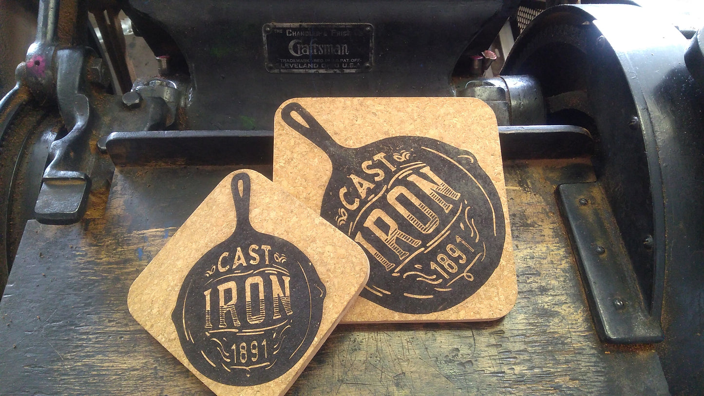 Cast Iron 1891 Cork Trivet Set