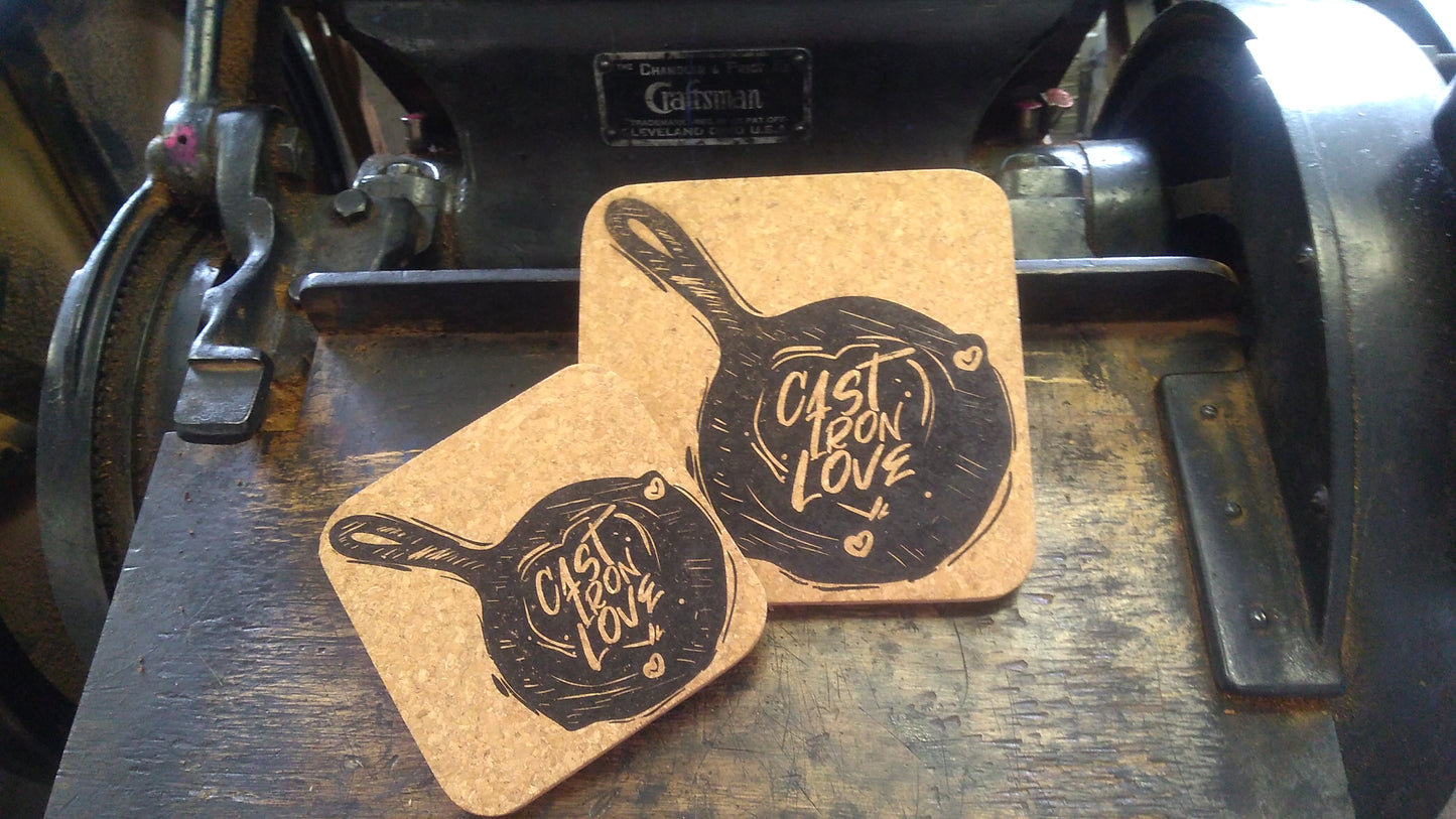 Cast Iron Love Cork Trivet Set