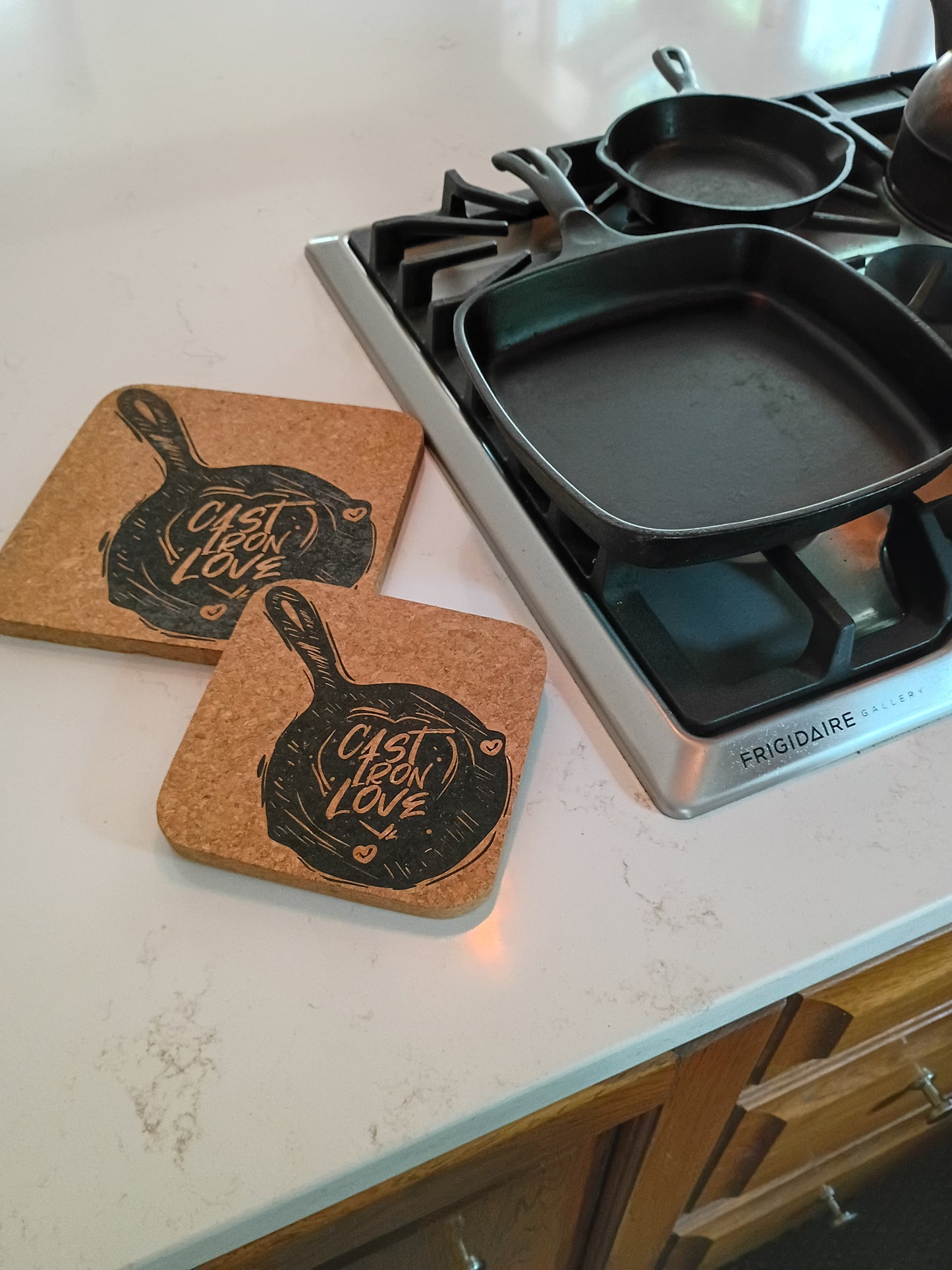 Cast Iron Love Cork Trivet Set