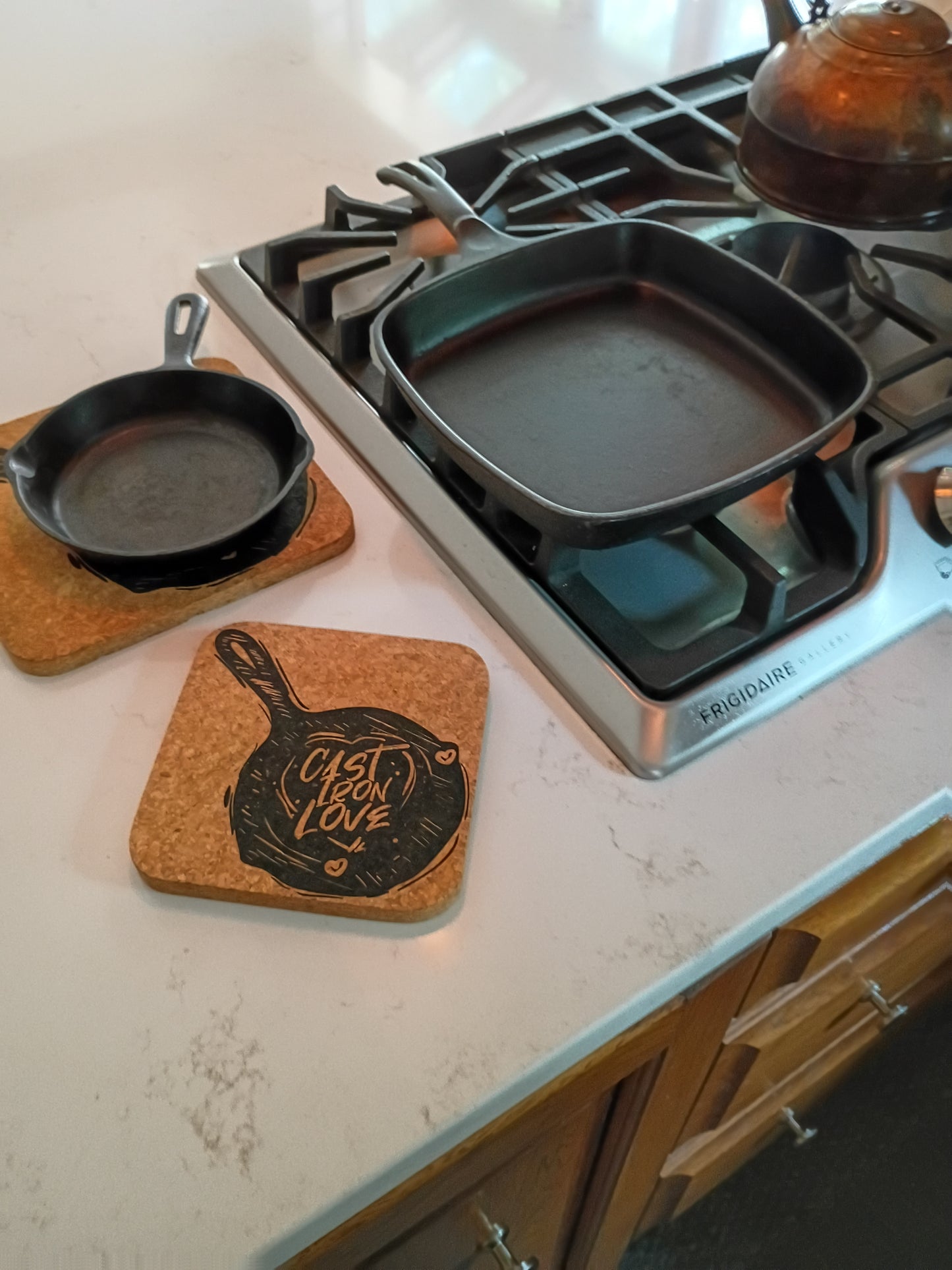 Cast Iron Love Cork Trivet Set