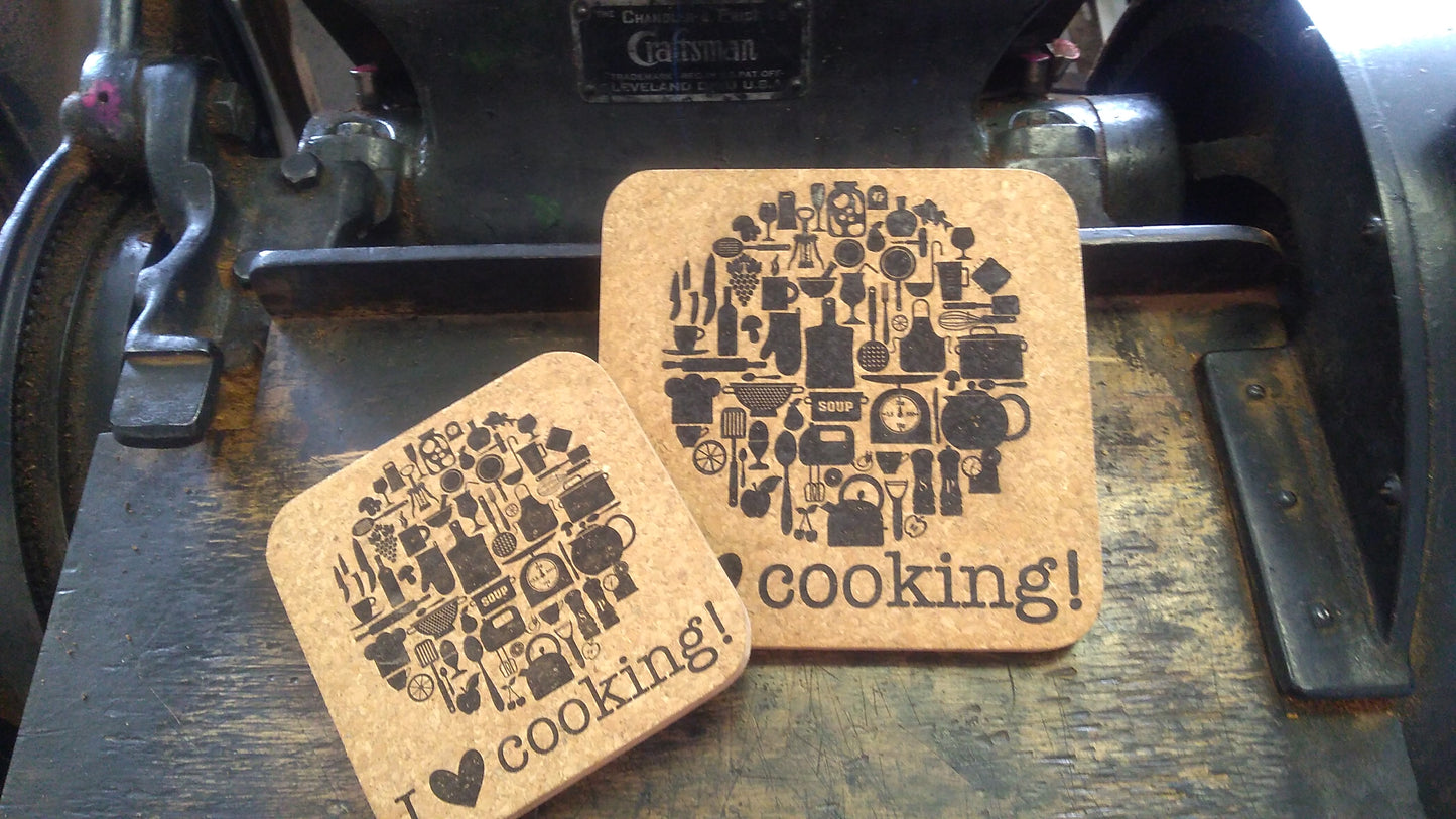 I Love Cooking Cork Trivet Set