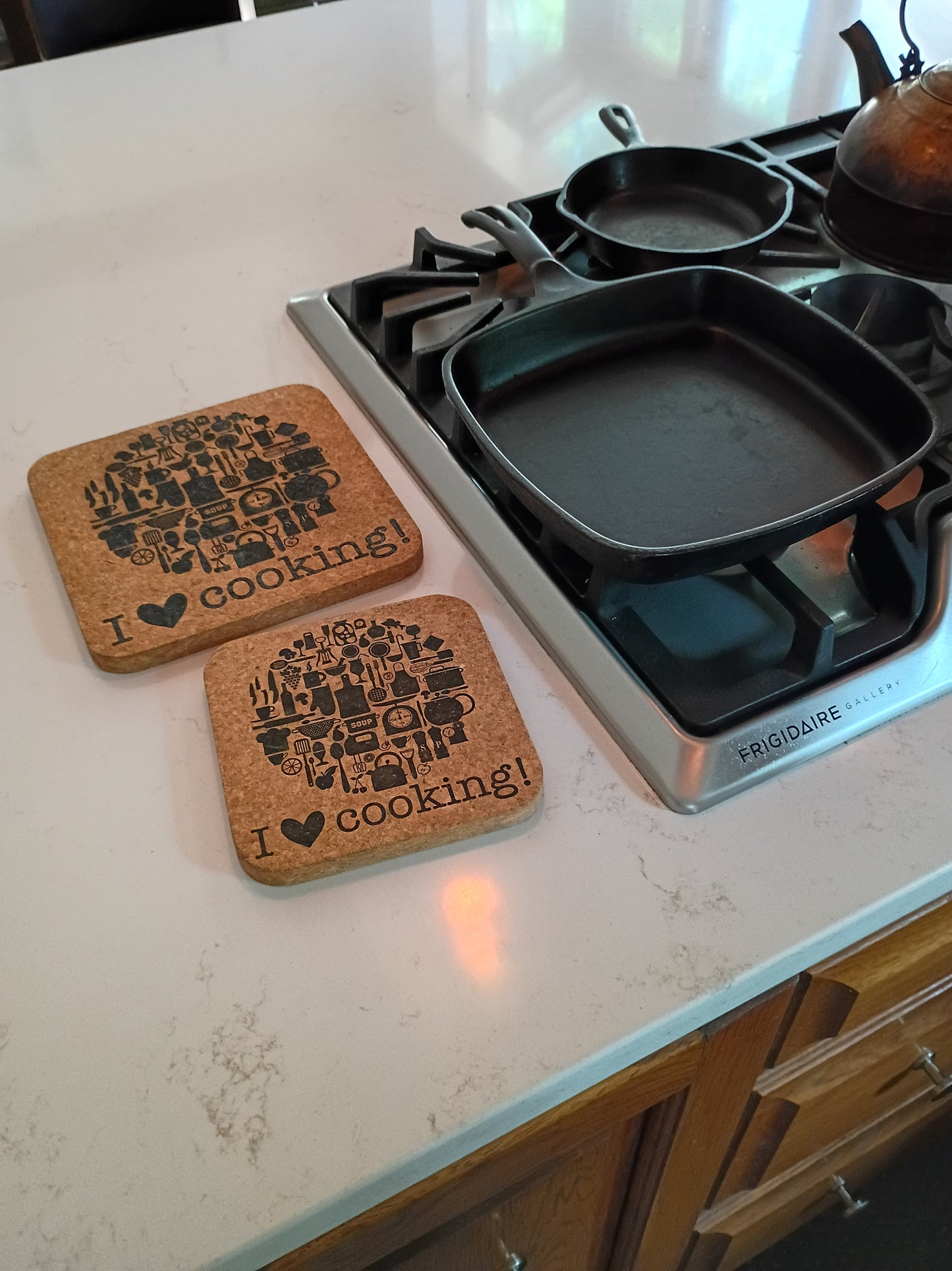I Love Cooking Cork Trivet Set