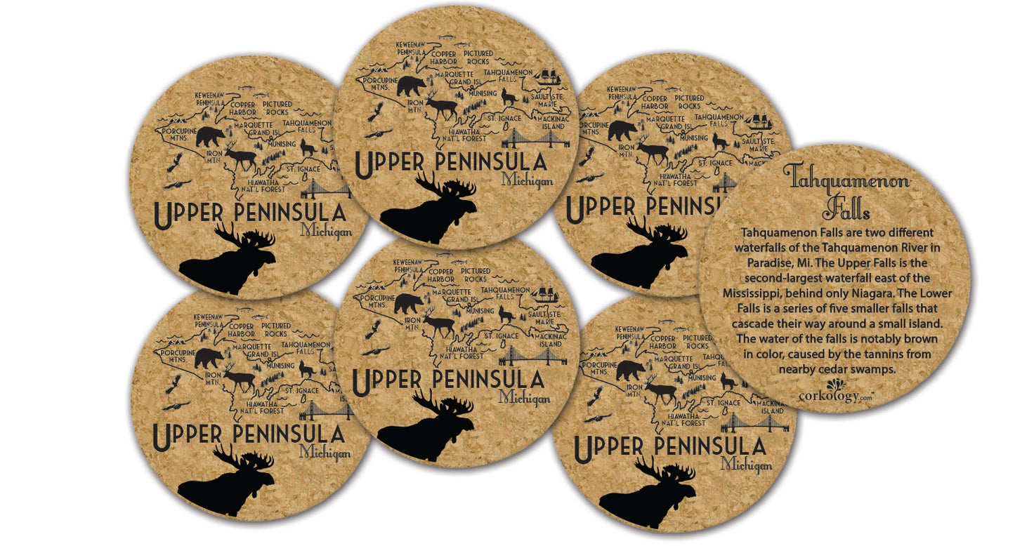 Michigan Upper Peninsula Cork Coaster Set