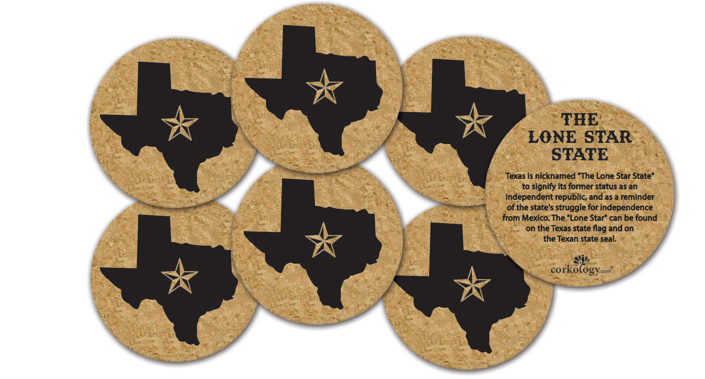 Texas Lone Star State Cork Coaster Set