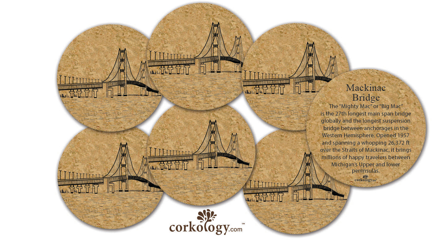 Mackinac Bridge Cork Coaster Set