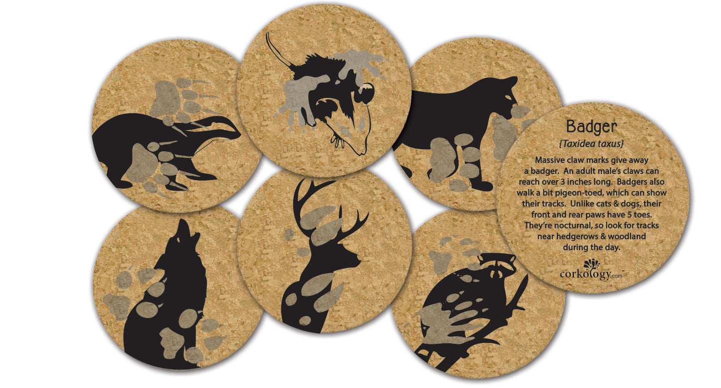 Animal Paw Prints Cork Coaster Set