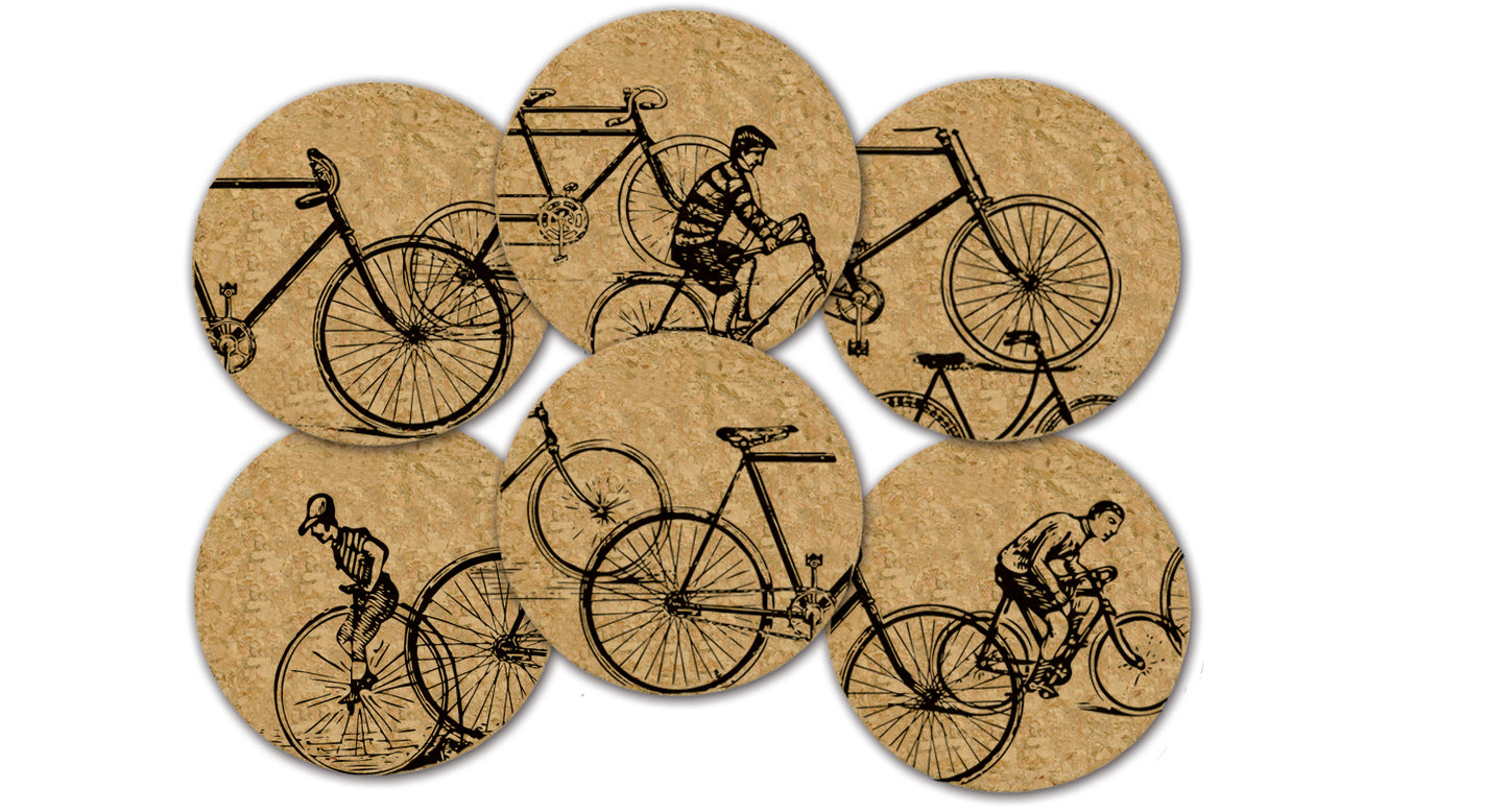 Antique Bicycles Cork Coaster Set
