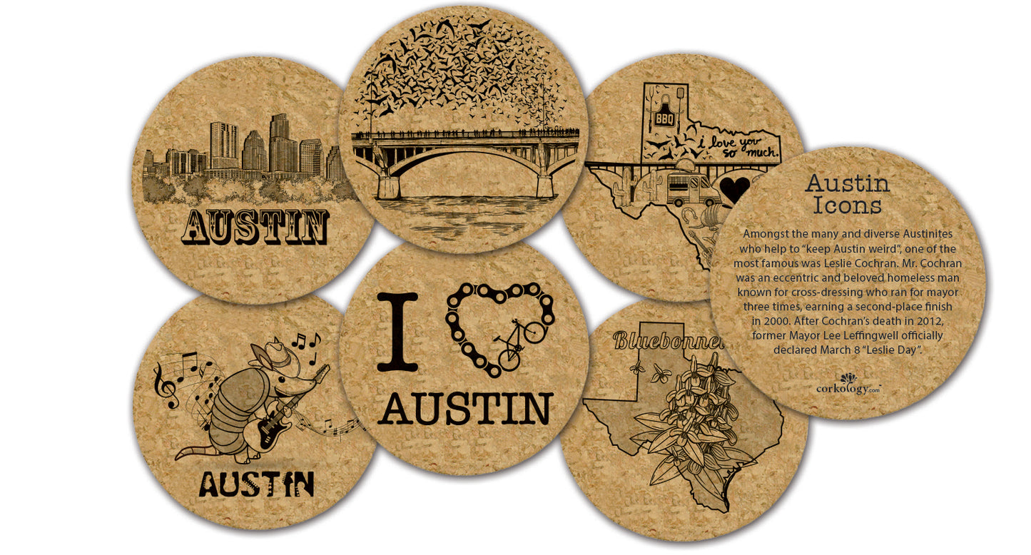 Austin TX Cork Coaster Set