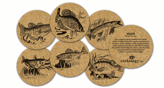 Freshwater Fish Cork Coaster Set