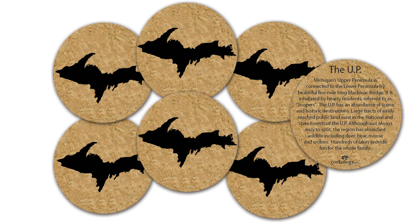 Michigan Upper Peninsula Silhouette Cork Coaster Set